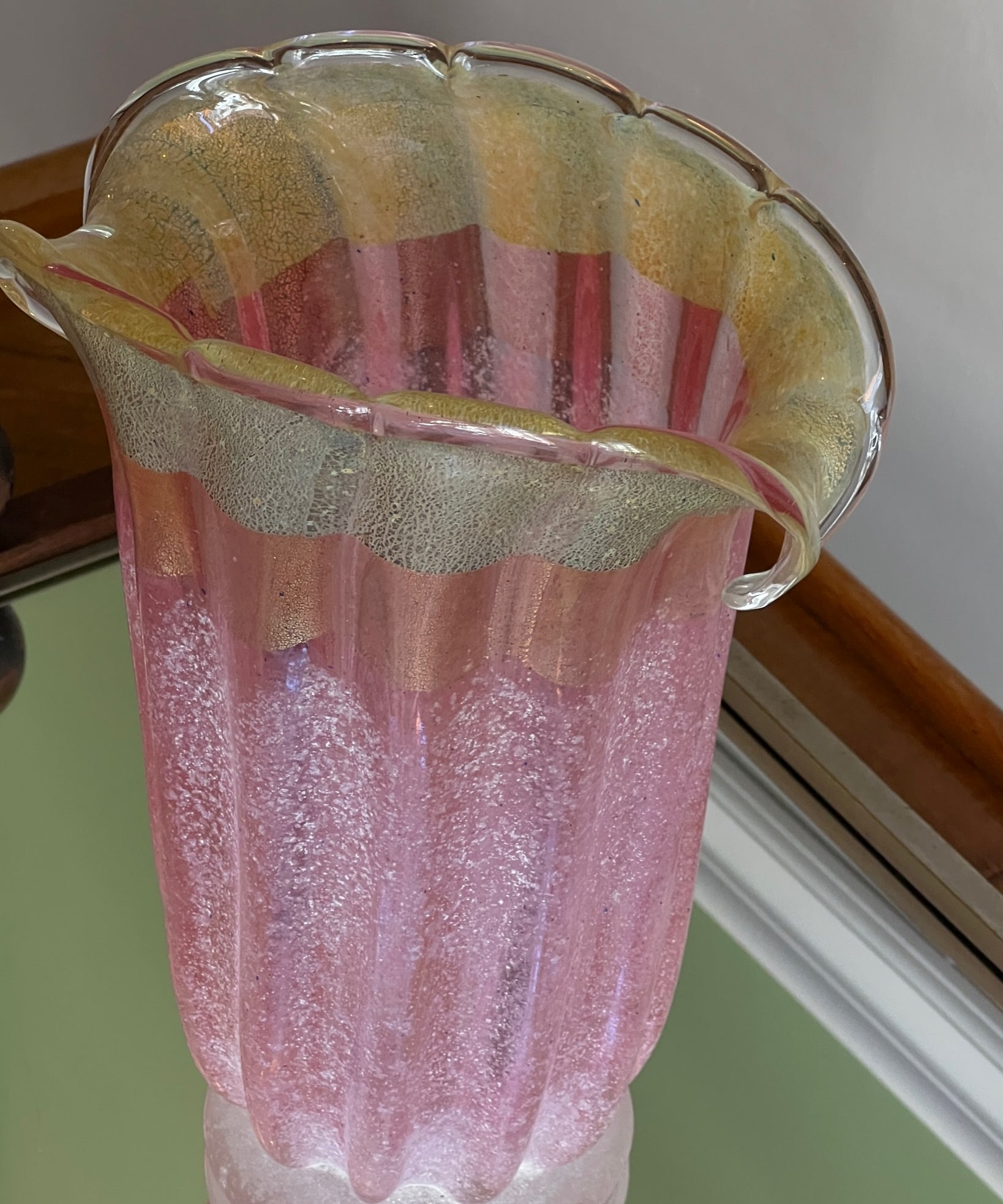 Vintage pink/golden Murano vase