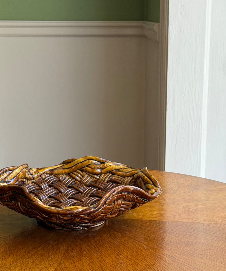 Vintage brown / yellow ceramic basket