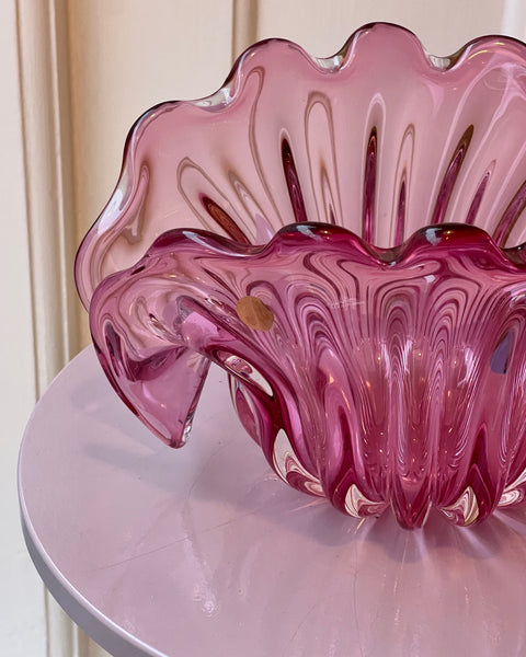 Vintage pink Murano shell bowl