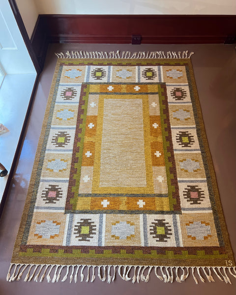 Vintage flat weave rug by Ingegerd Silow (IS)