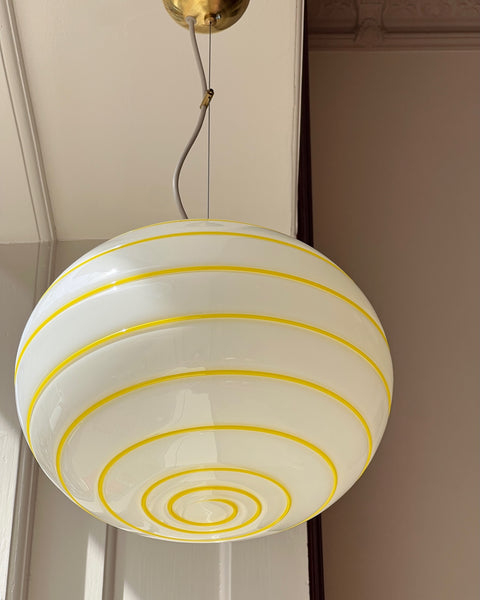 Vintage Murano oval yellow / white swirl ceiling lamp (D35)