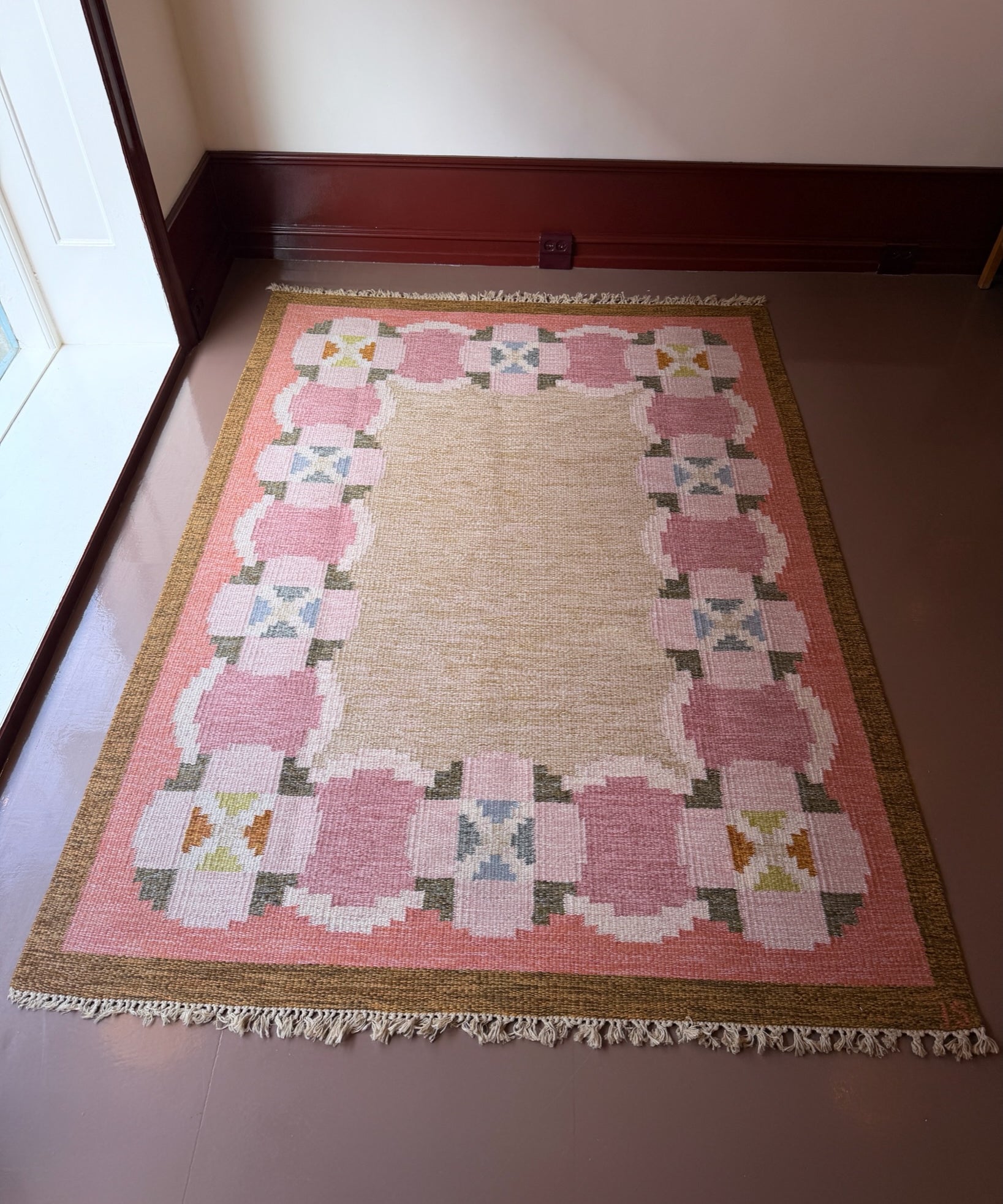 Vintage flat weave rug by Ingegerd Silow (IS)