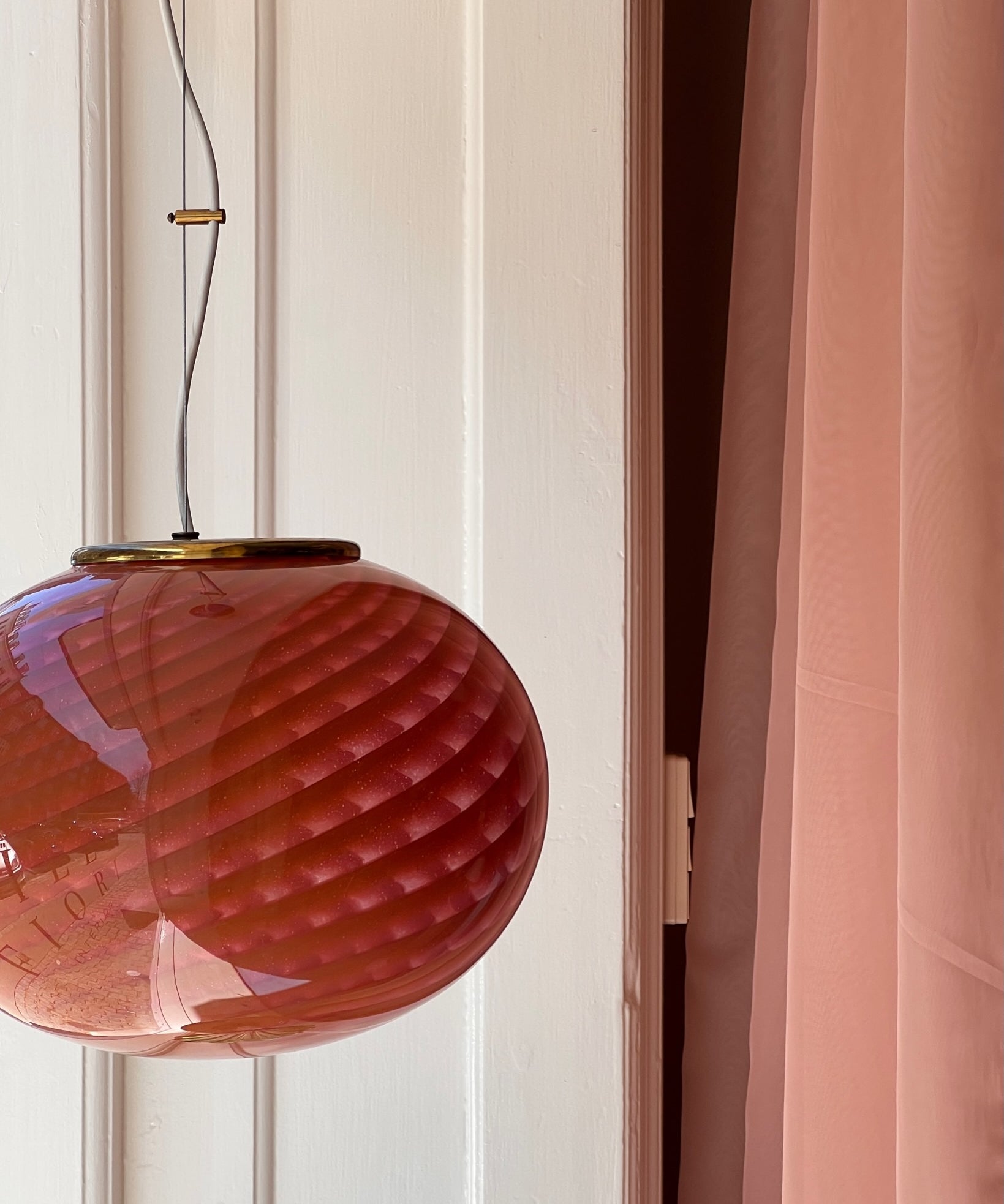 Vintage Murano orange/pink swirl ceiling lamp (D33)