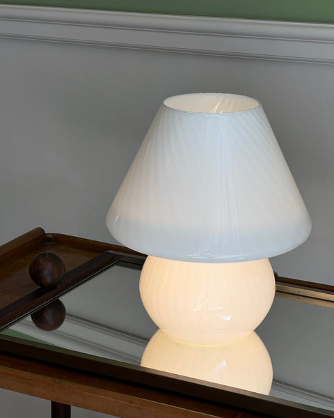 Vintage white swirl Murano mushroom table lamp