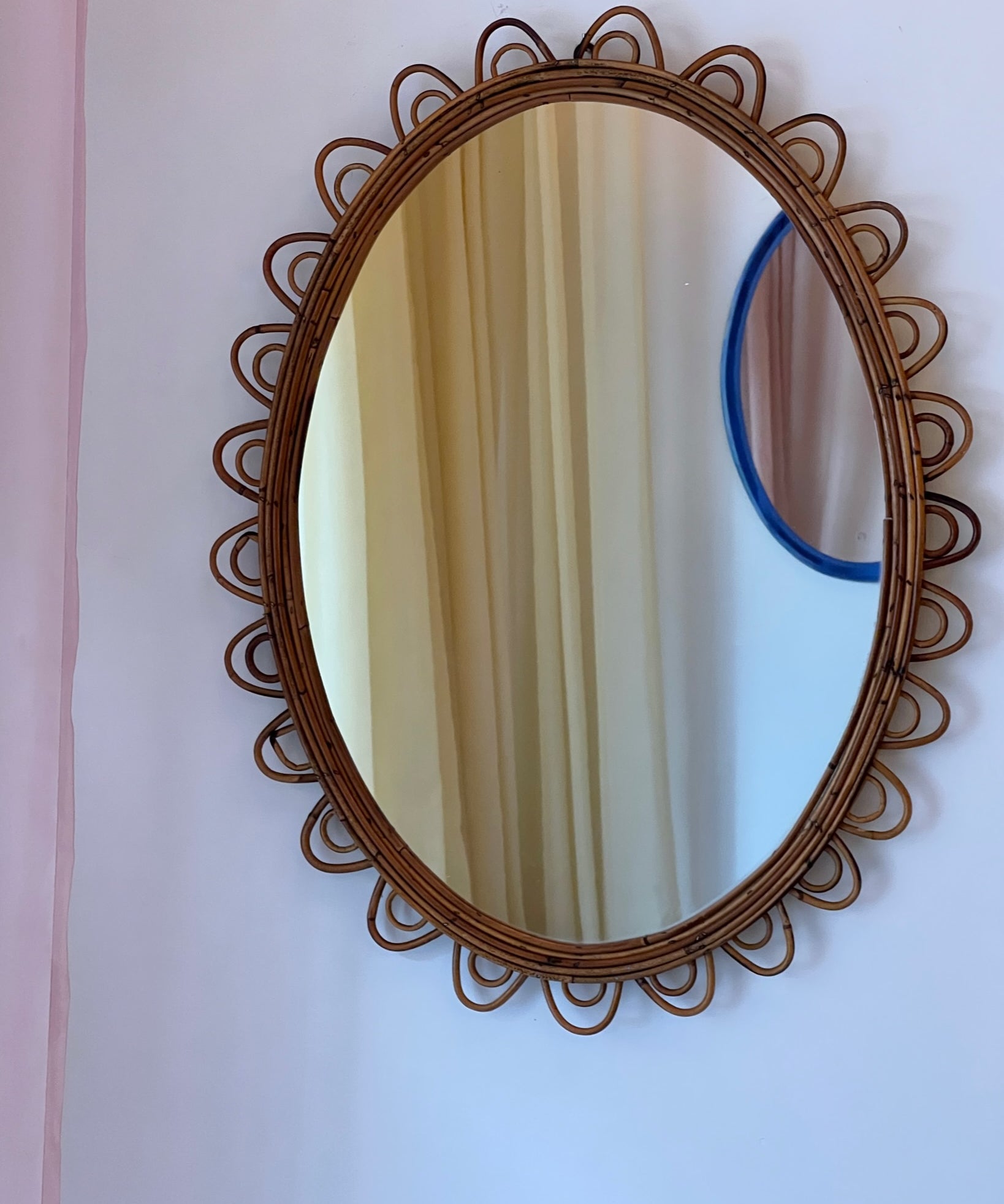 Vintage Italian mirror with rattan frame