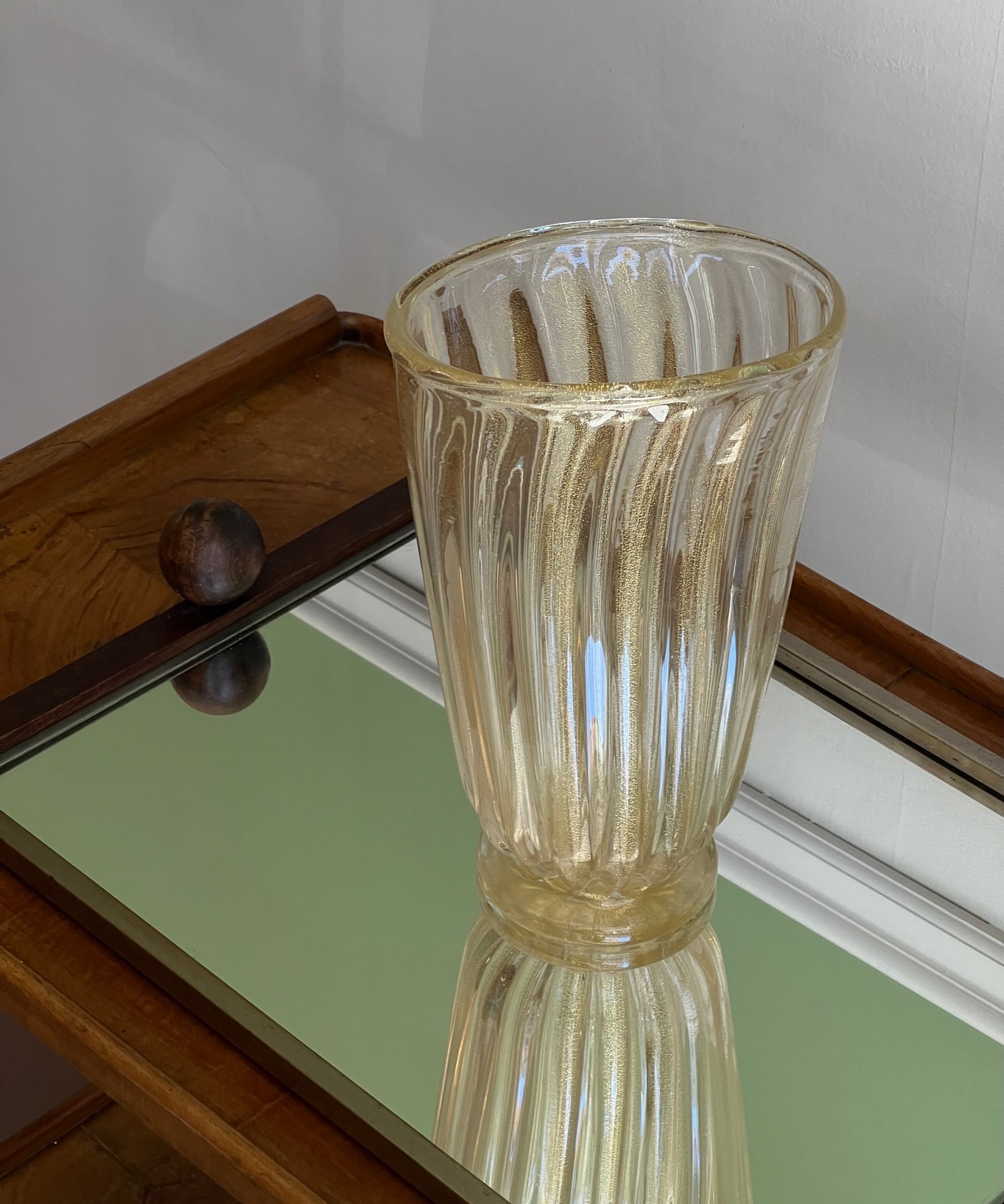 Vintage golden / clear swirl Murano vase