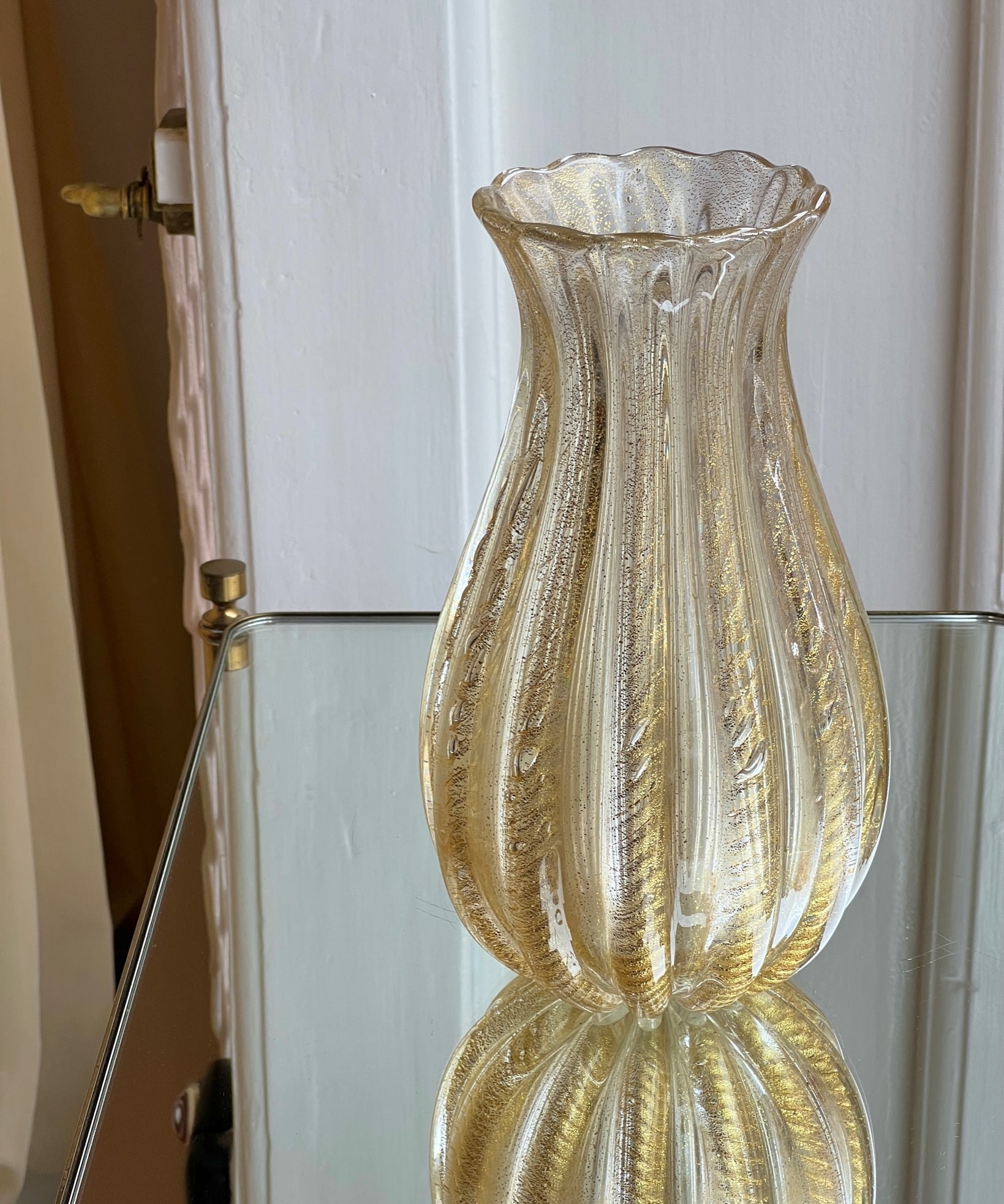 Vintage large clear/golden Murano vase