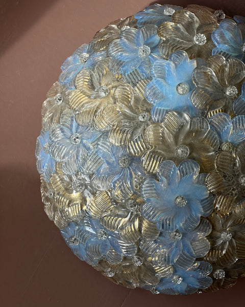 Vintage clear/golden/opal blue Murano flower ceiling/wall lamp (D35)