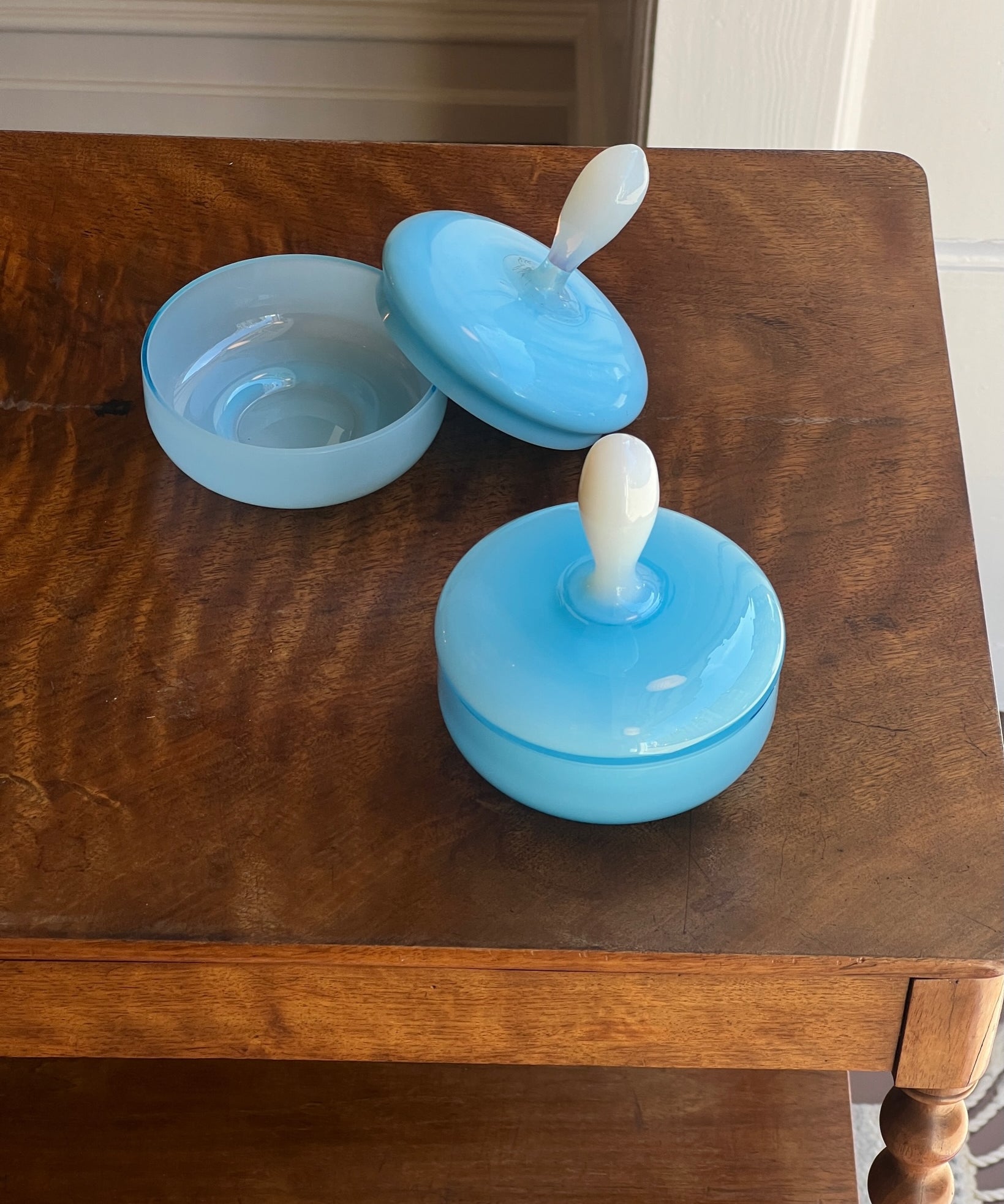 Vintage opal blue Murano bonbonniere