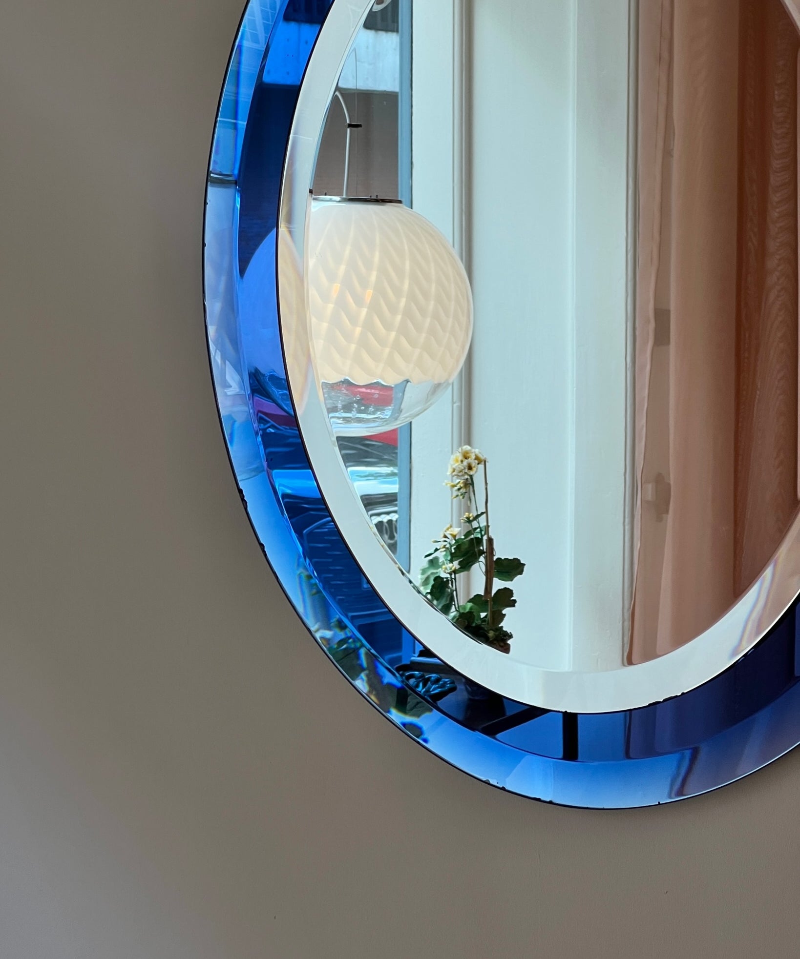 Vintage Italian mirror with blue mirror frame