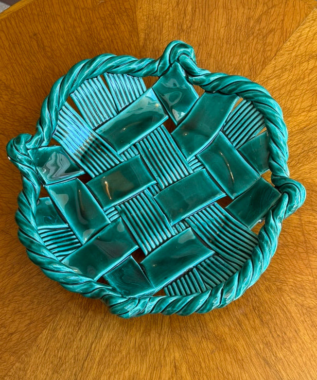 Vintage green ceramic basket