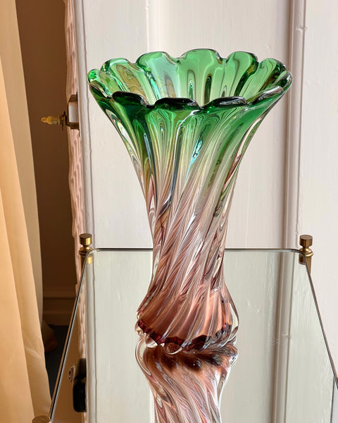 Large vintage green/brown Murano vase