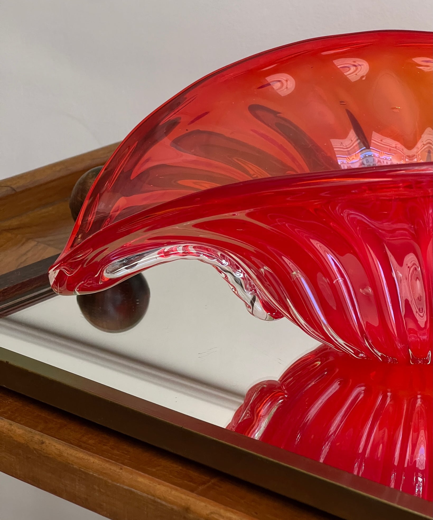 Vintage orange-red Murano shell/bowl