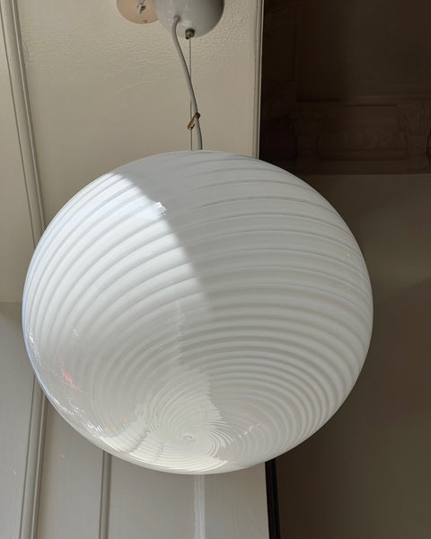 Vintage Murano white swirl oval ceiling lamp (D40)