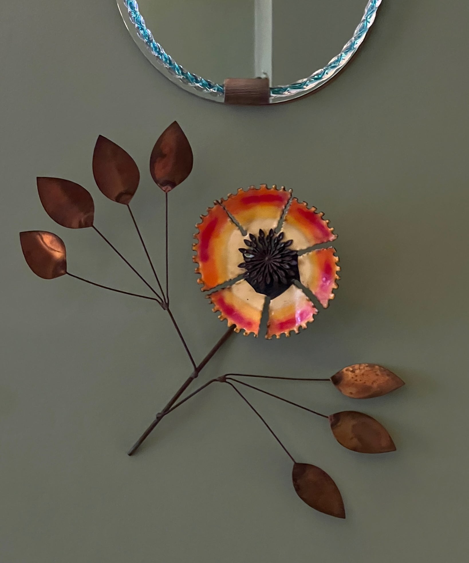 Vintage Curtis Jere orange enamel wall flower sculpture