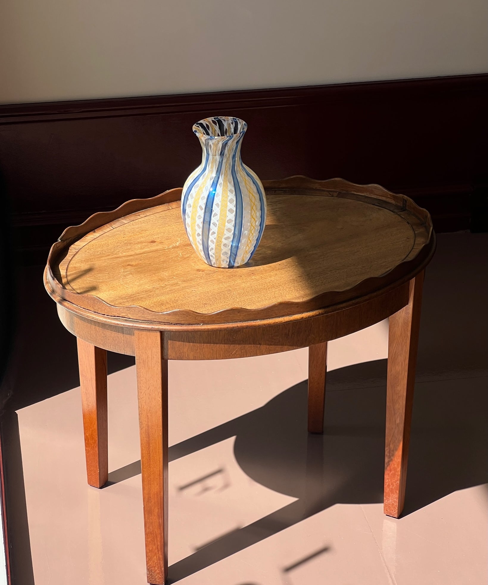 Vintage blue/white/yellow Murano latticino vase