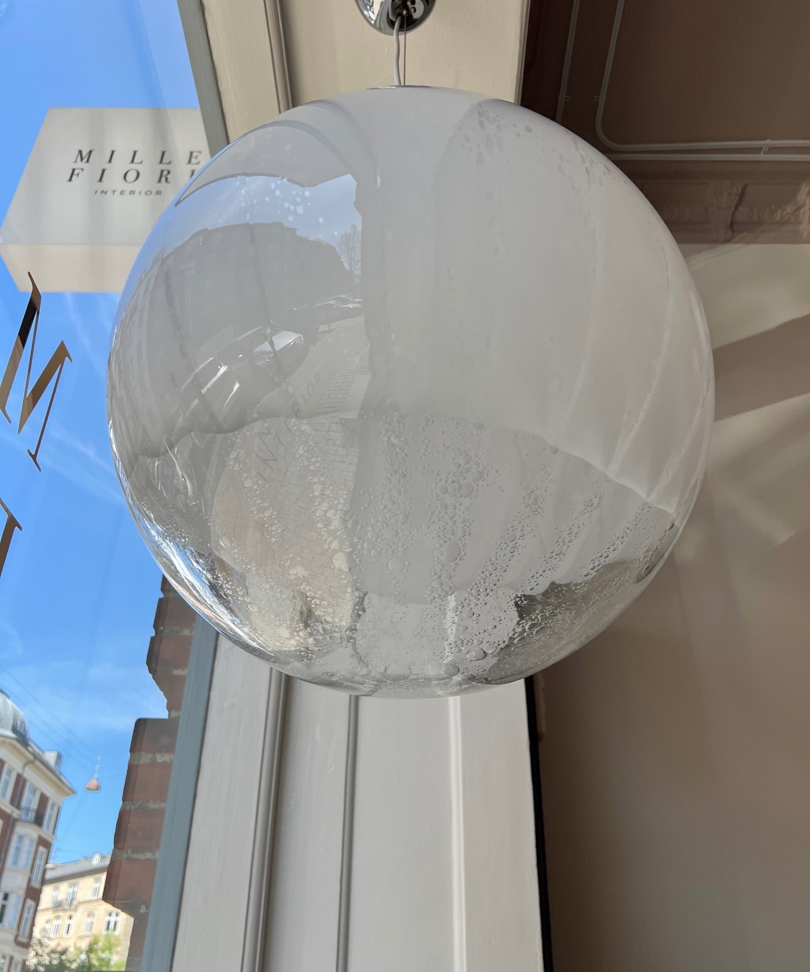 Large vintage white clear Murano ceiling lamp (D50)