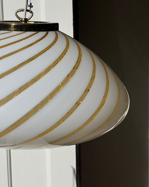 Large vintage oval white/golden swirl Murano ceiling lamp (D50)