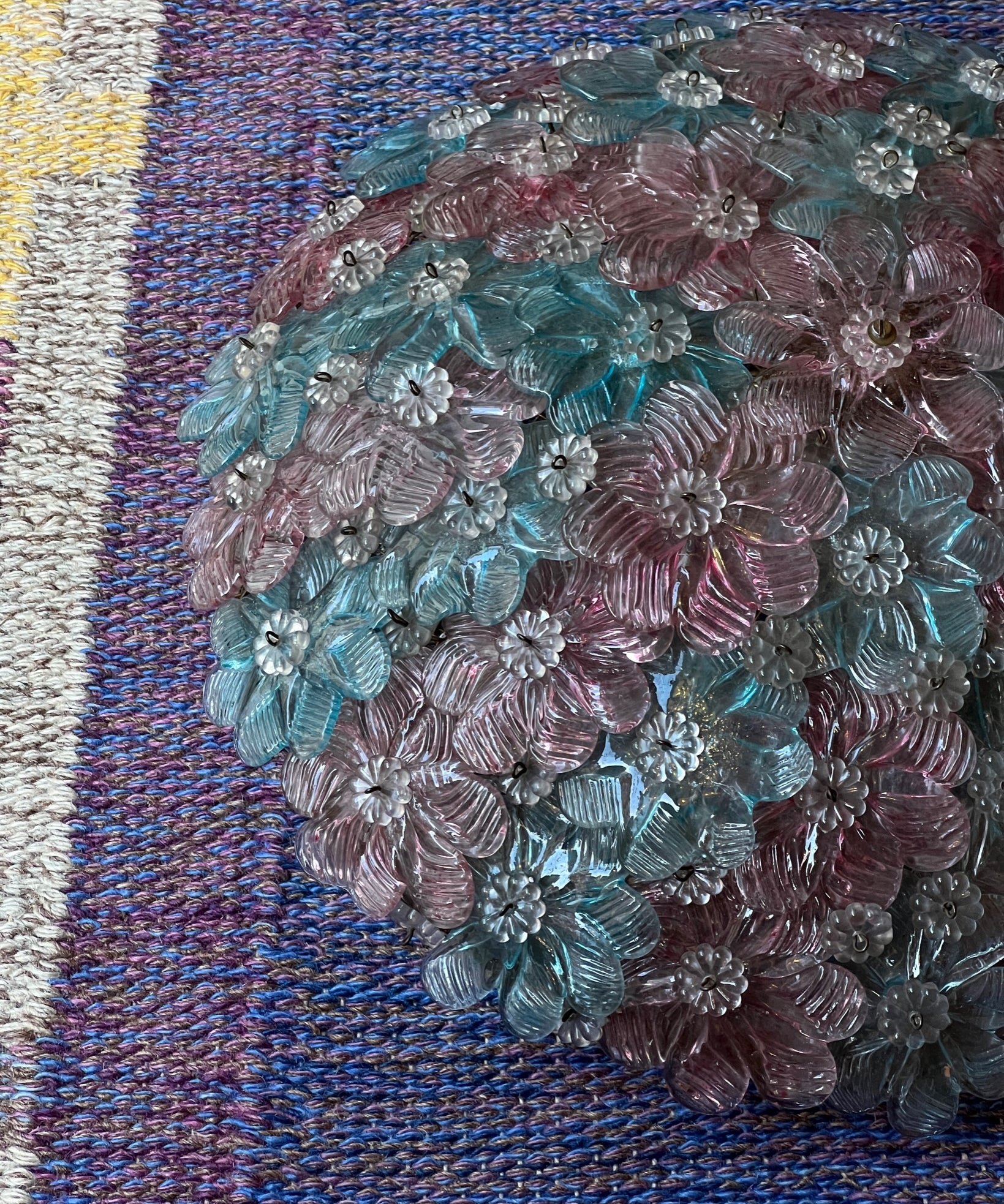 Vintage blue/clear/pink Murano flower ceiling/wall lamp (D38)
