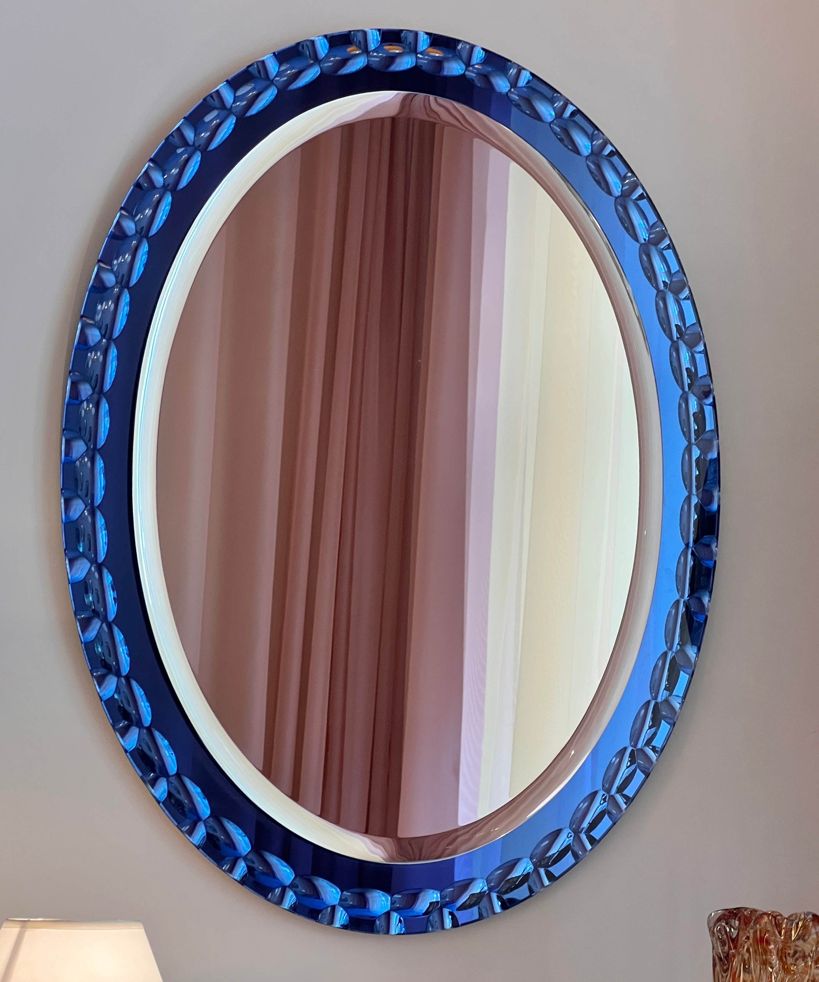 Vintage Italian mirror with blue faceted mirror frame