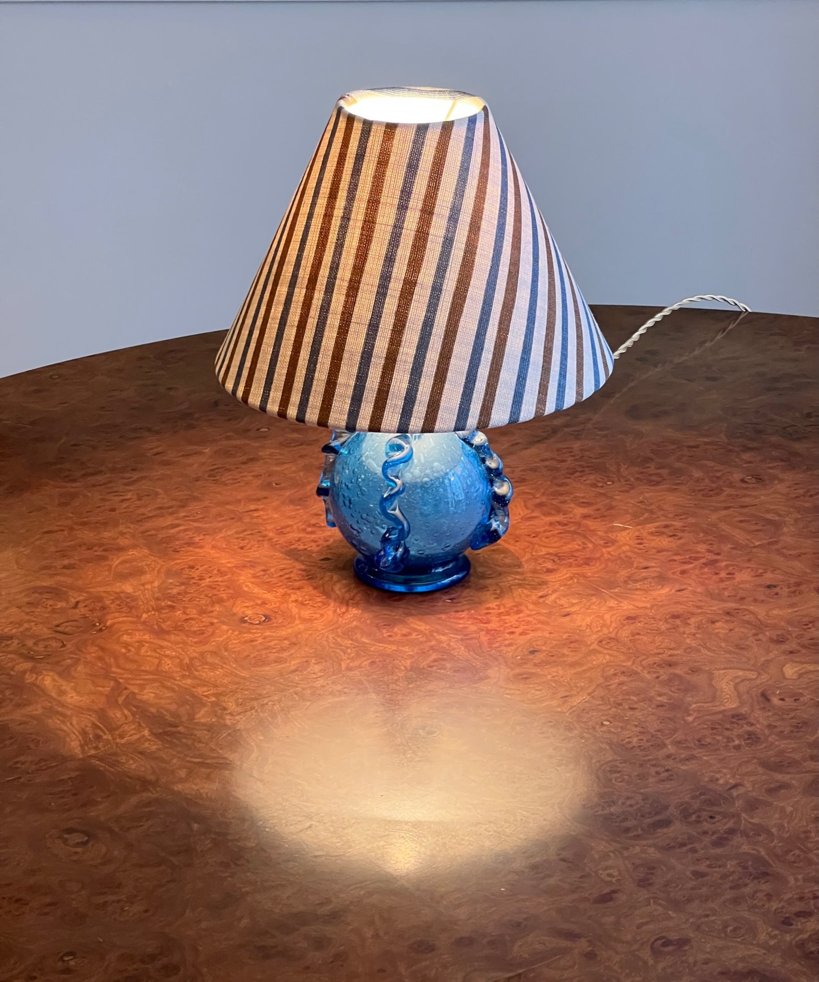 Vintage blue glass table lamp (incl. lampshade)