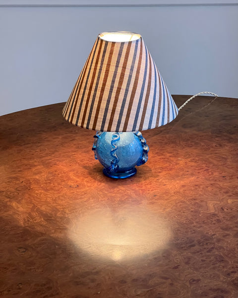 Vintage blue glass table lamp (incl. lampshade)