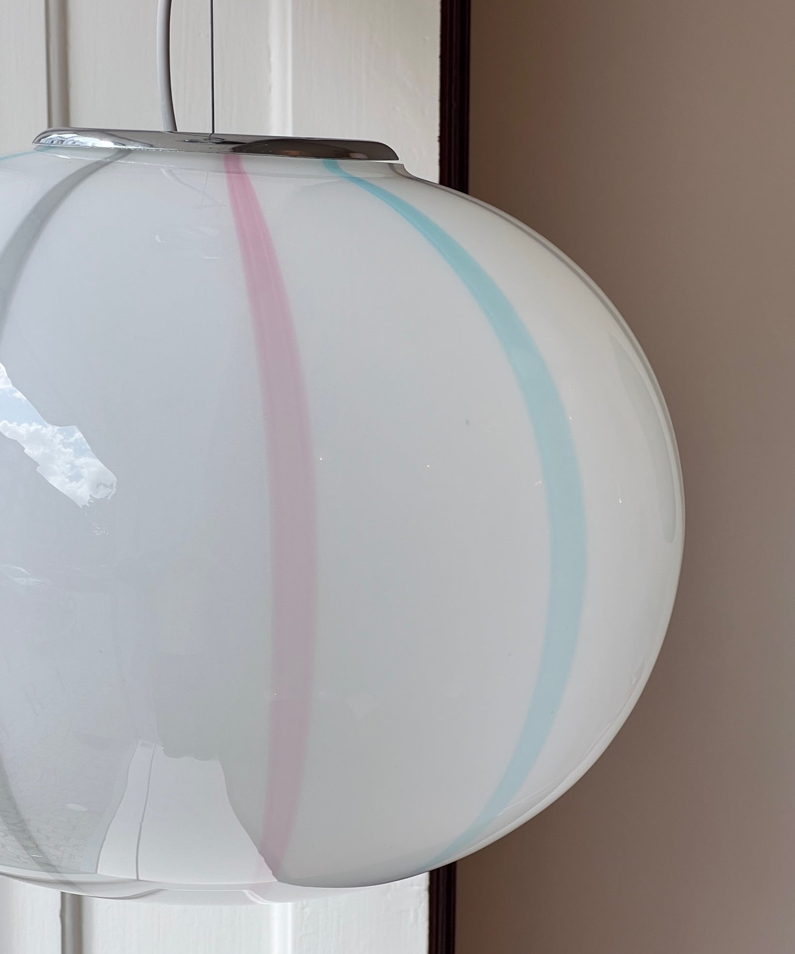 Vintage Murano multi-colored vertical stripes ceiling lamp (D40)