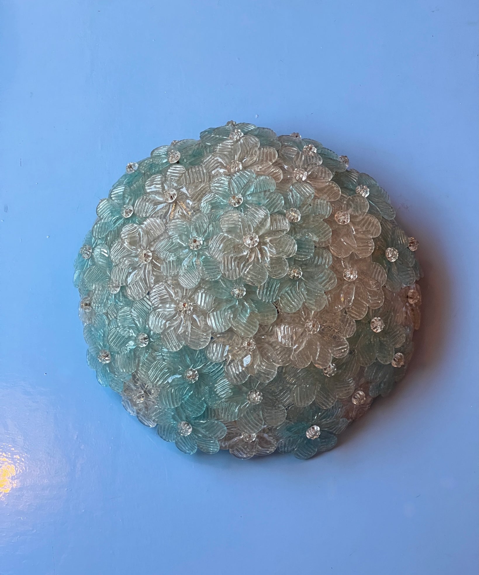 Vintage blue/clear/golden Murano flower ceiling/wall lamp (D34)