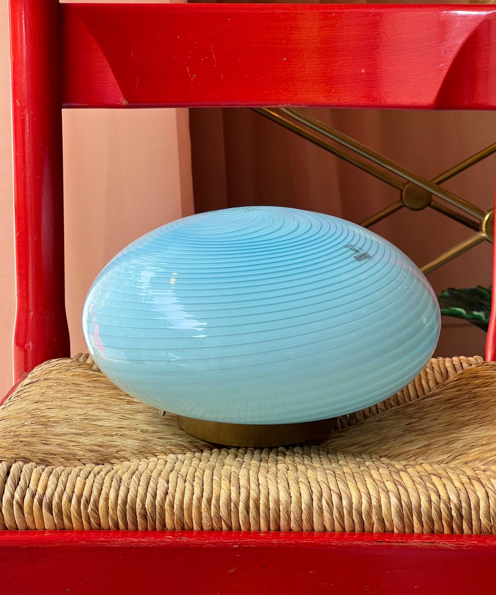 Vintage Murano light blue swirl ceiling/wall lamp (D25)