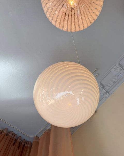 Vintage oval white swirl Murano ceiling lamp (D40)