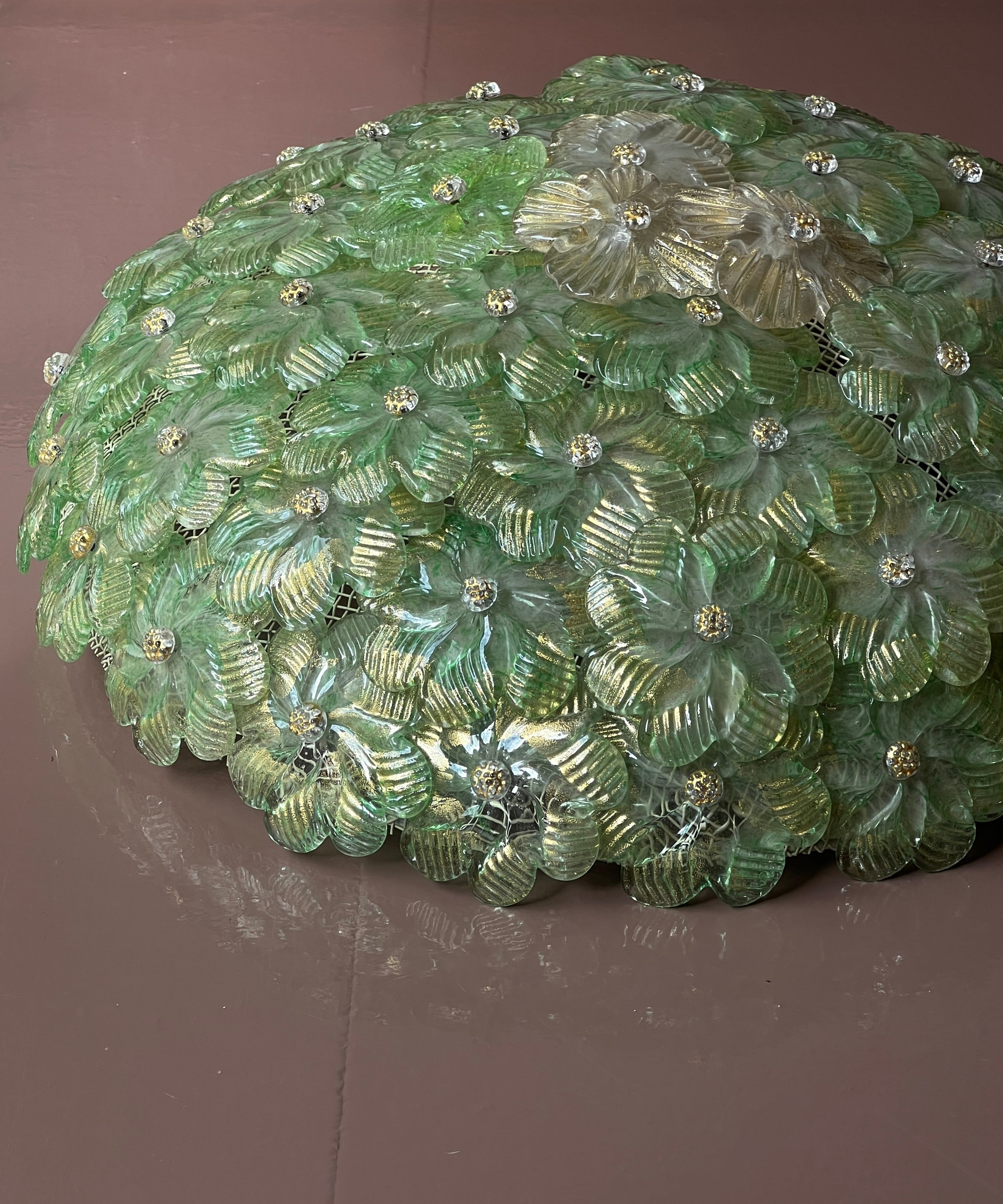 Vintage green/golden Murano flower ceiling/wall lamp (D46)