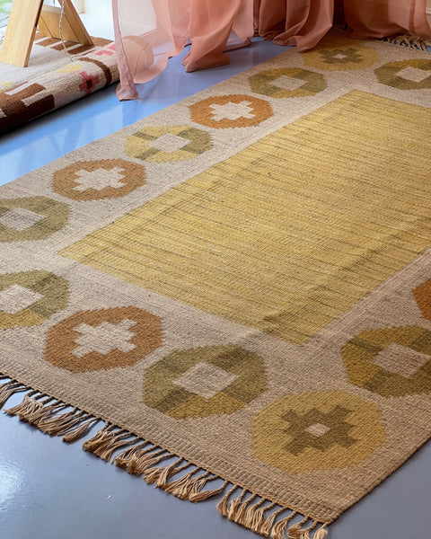Vintage flat weave rug by Birgitta Södergren (BS)
