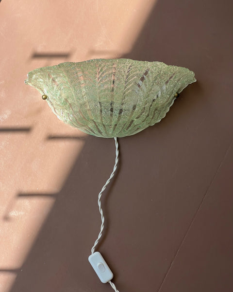 Vintage green/clear Murano shell wall lamp
