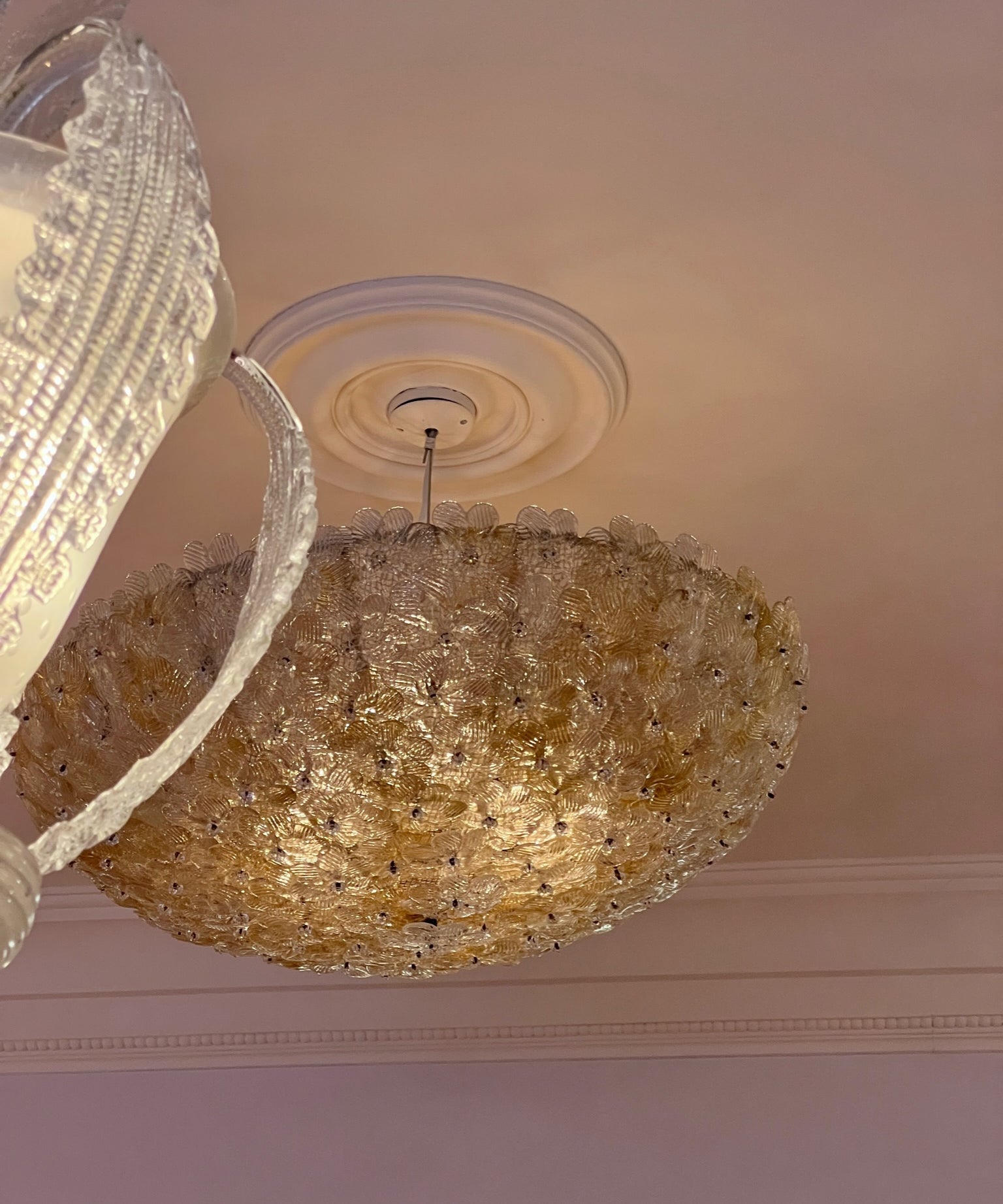 Large vintage golden Murano flower ceiling/wall lamp (D60)