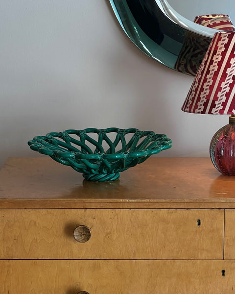 Vintage green ceramic basket