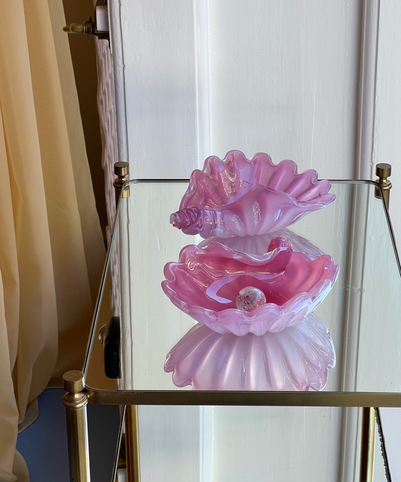 Vintage opal pink Murano shell bowl (1 available)