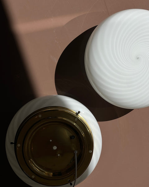 Vintage Murano white swirl ceiling/wall lamp (D30) (2 available)