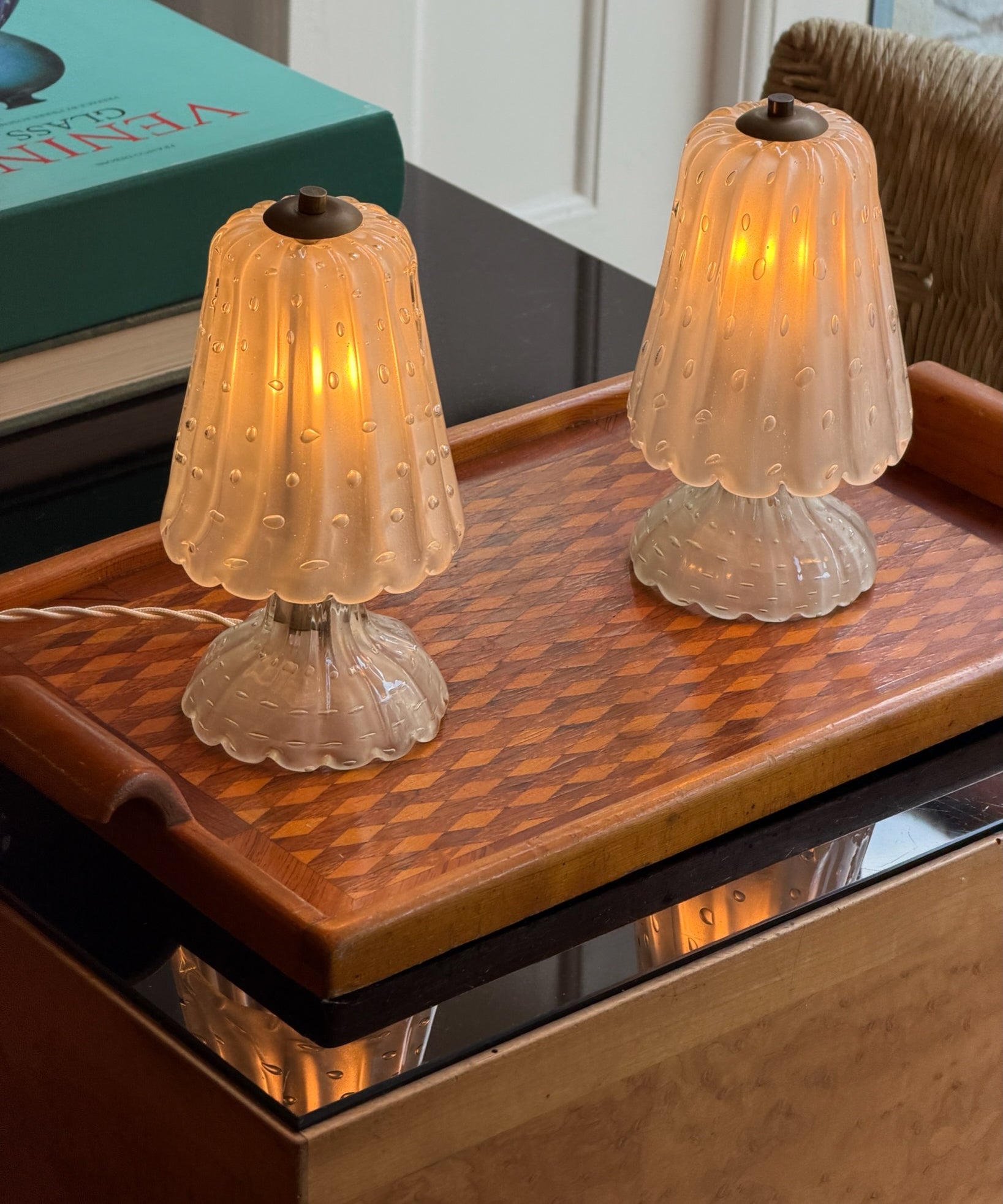 Vintage clear/frosted Murano table lamps