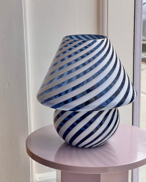 Mushroom table lamp - Dark blue/white/transparent swirl