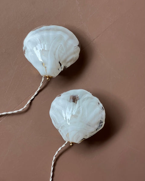 Vintage milky white/clear Murano wall lamps (sold as a pair)