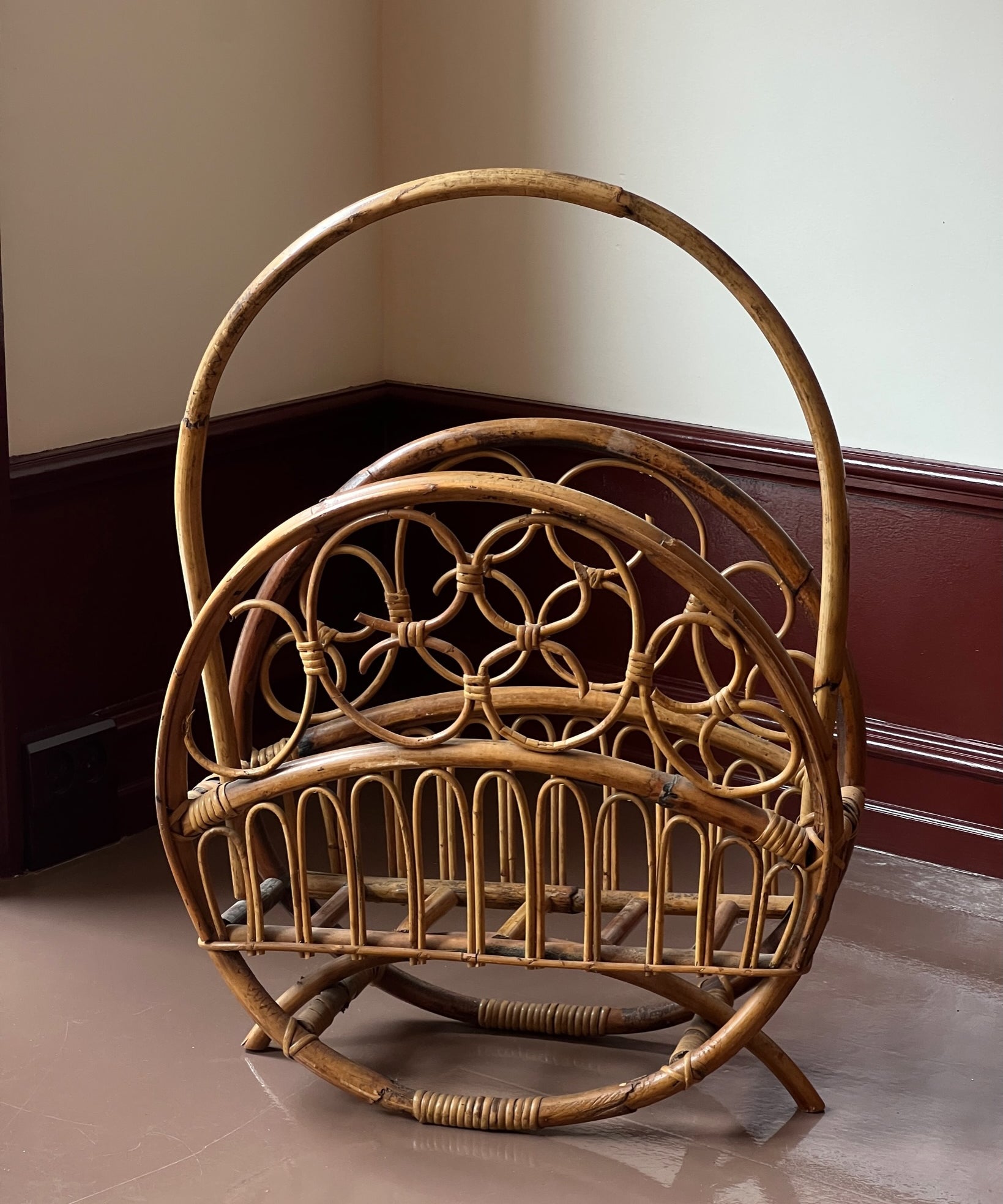 Large vintage rattan magazine holder