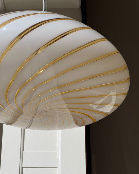 Large vintage oval white/golden swirl Murano ceiling lamp (D50)