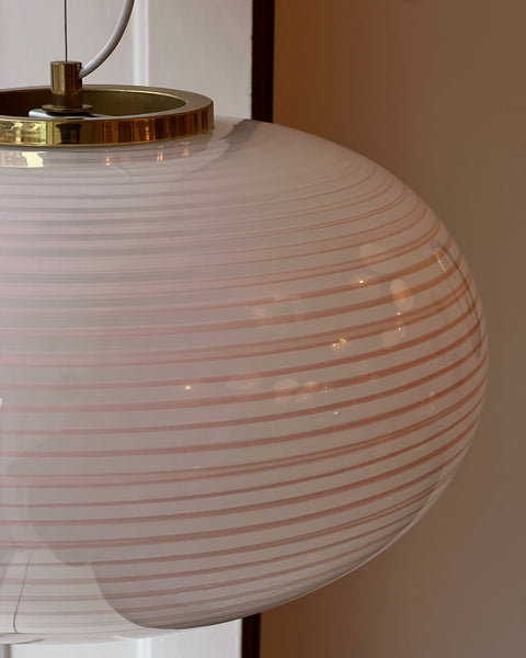 Vintage oval pink / white swirl Murano ceiling lamp (D50)