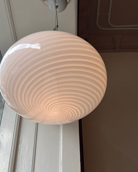 Vintage Murano white swirl oval ceiling lamp (D40)