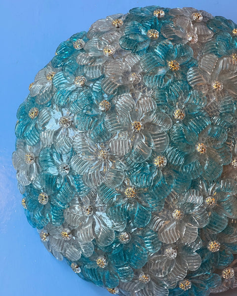 Vintage blue/clear/golden Murano flower ceiling/wall lamp (D32)
