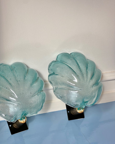 Pair of vintage blue Murano shell wall lamps
