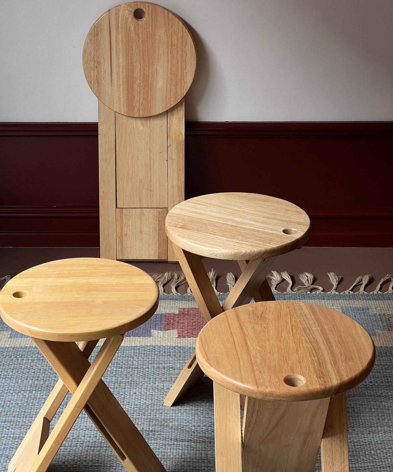 Vintage foldable wooden stool/side table