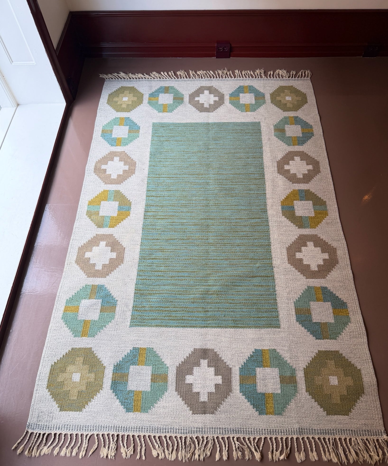 Vintage flat weave rug by Birgitta Södergren (BS)