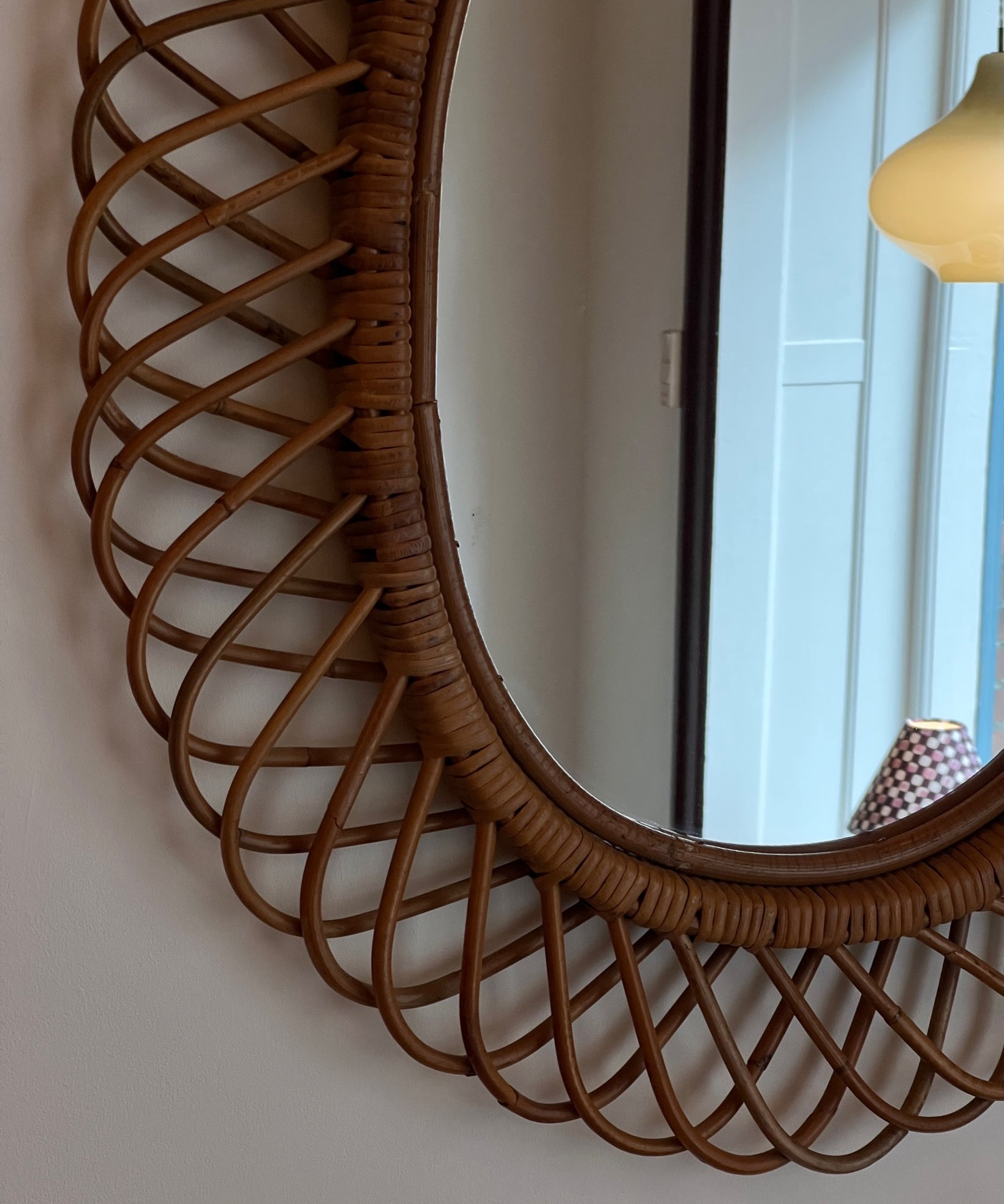 Vintage Italian mirror with rattan frame