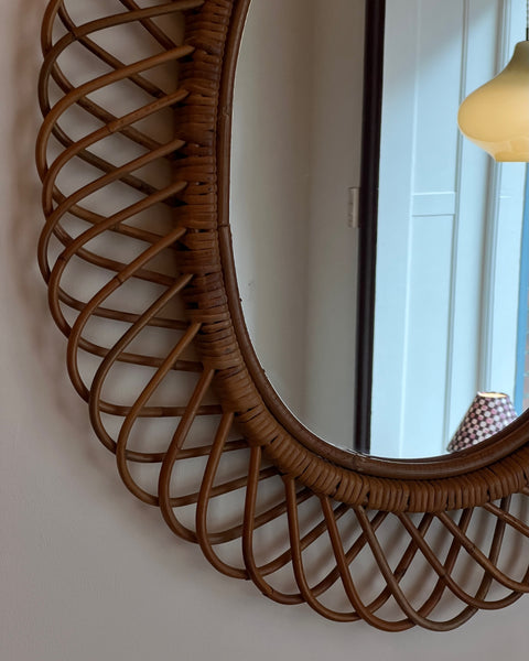 Vintage Italian mirror with rattan frame